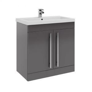 Kartell Purity 800 Storm Grey Gloss 2 Door Floor Standing Vanity Unit and Mid Depth Basin