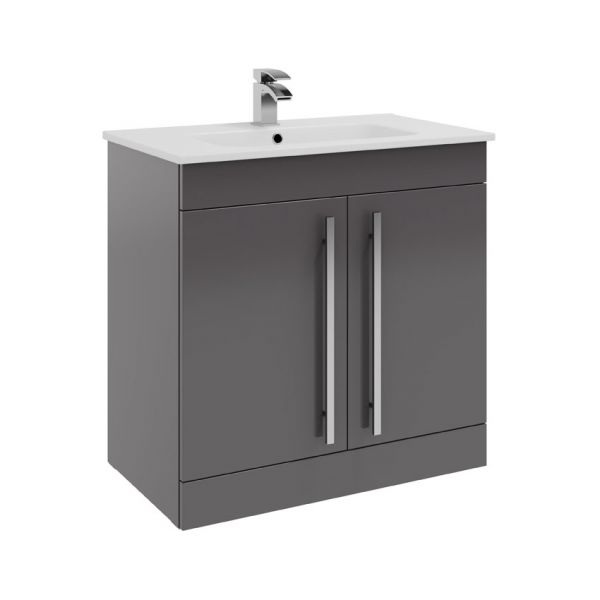 Kartell Purity 800 Storm Grey Gloss 2 Door Floor Standing Vanity Unit and Slim Basin