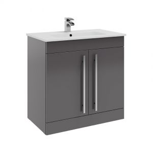 Kartell Purity 800 Storm Grey Gloss 2 Door Floor Standing Vanity Unit and Slim Basin