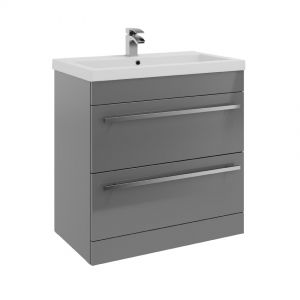 Kartell Purity 800 Storm Grey Gloss 2 Drawer Floor Standing Vanity Unit and Mid Depth Basin