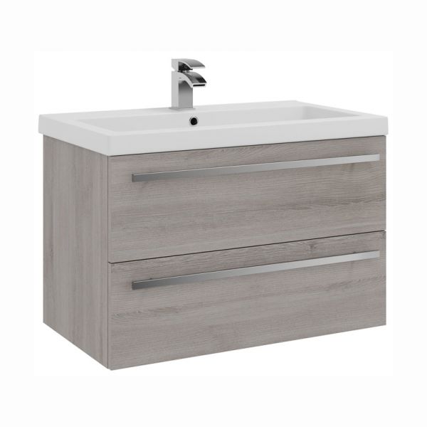 Kartell Purity 800 Grey Ash 2 Drawer Wall Mounted Vanity Unit and Mid Depth Basin