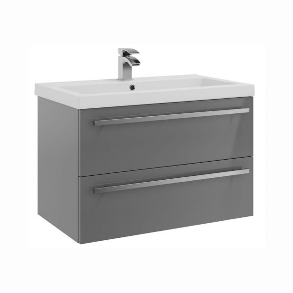 Kartell Purity 800 Storm Grey Gloss 2 Drawer Wall Mounted Vanity Unit and Mid Depth Basin