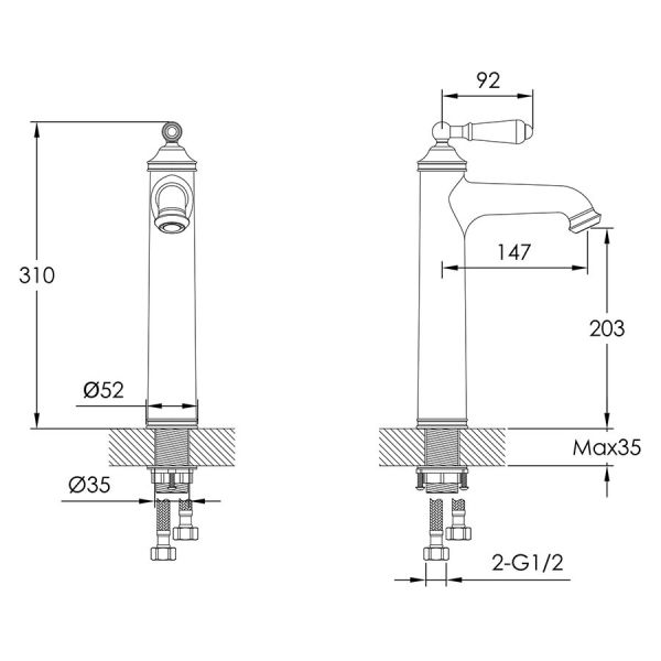 JTP Grosvenor Lever Polished Gold Tall Basin Mixer Tap #2