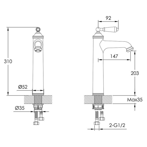 JTP Grosvenor Lever Nickel Tall Basin Mixer Tap #2