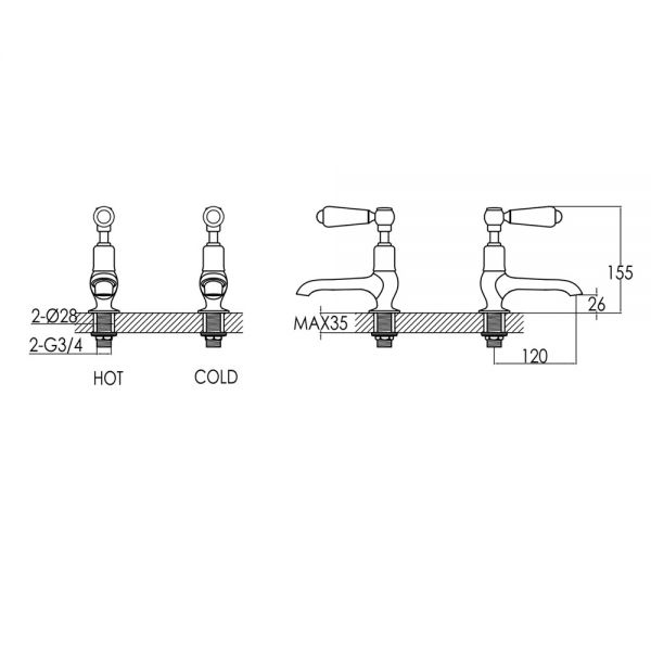 JTP Grosvenor Lever Chrome Long Nose Basin Pillar Taps #2