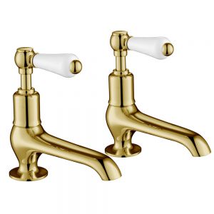 JTP Grosvenor Lever Antique Brass Long Nose Basin Pillar Taps