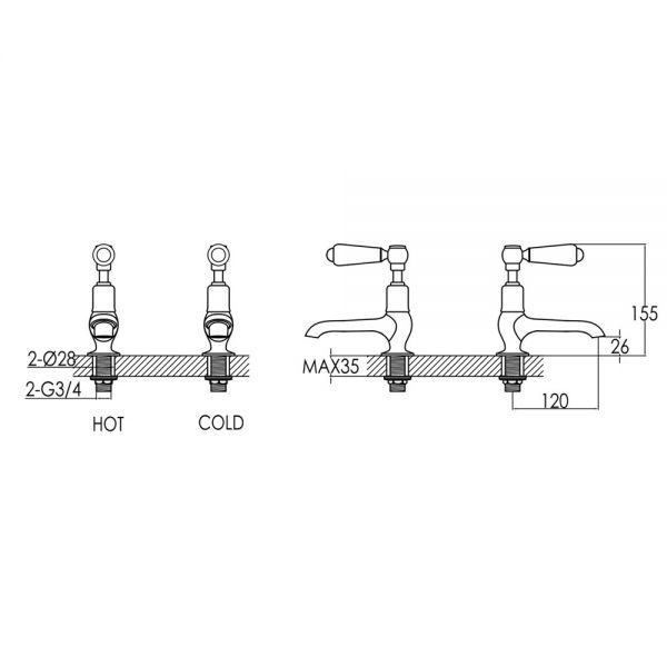 JTP Grosvenor Lever Nickel Long Nose Basin Pillar Taps #2