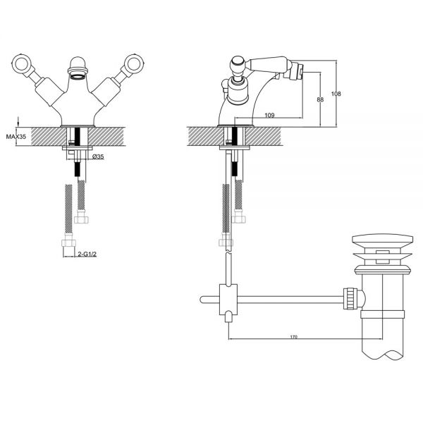 JTP Grosvenor Lever Chrome Bidet Mixer Tap with Pop Up Waste #2