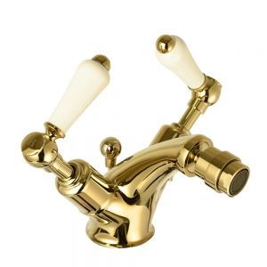 JTP Grosvenor Lever Antique Brass Bidet Mixer Tap with Pop Up Waste