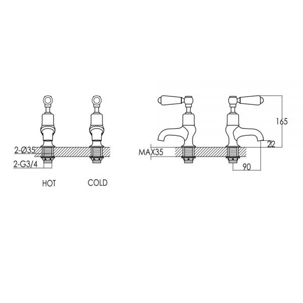 JTP Grosvenor Lever Chrome Bath Pillar Taps #2