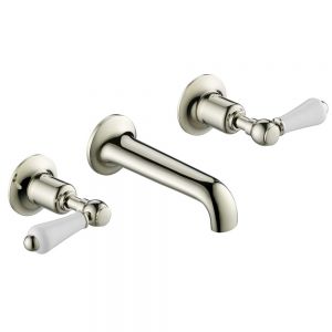 JTP Grosvenor Lever Nickel 3 Hole Wall Mounted Basin Mixer Tap