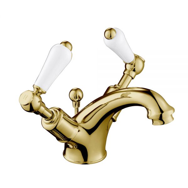 JTP Grosvenor Lever Antique Brass Basin Mixer Tap with Pop Up Waste