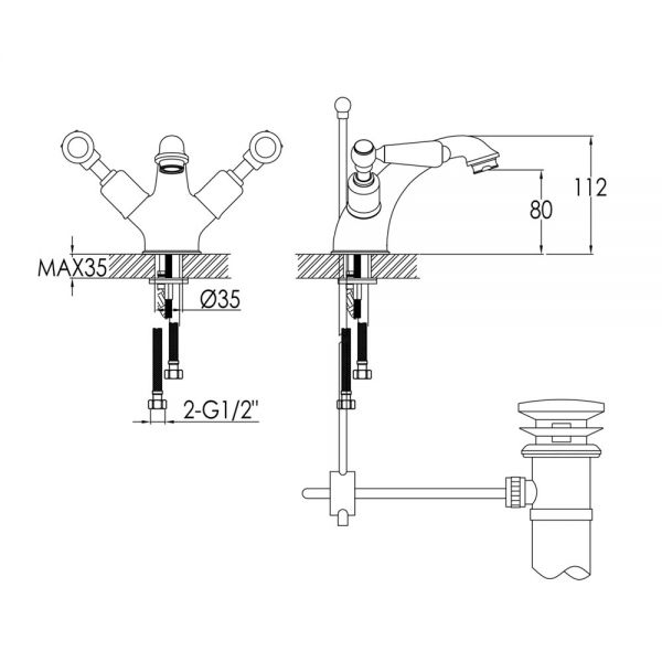 JTP Grosvenor Lever Nickel Basin Mixer Tap with Pop Up Waste #2