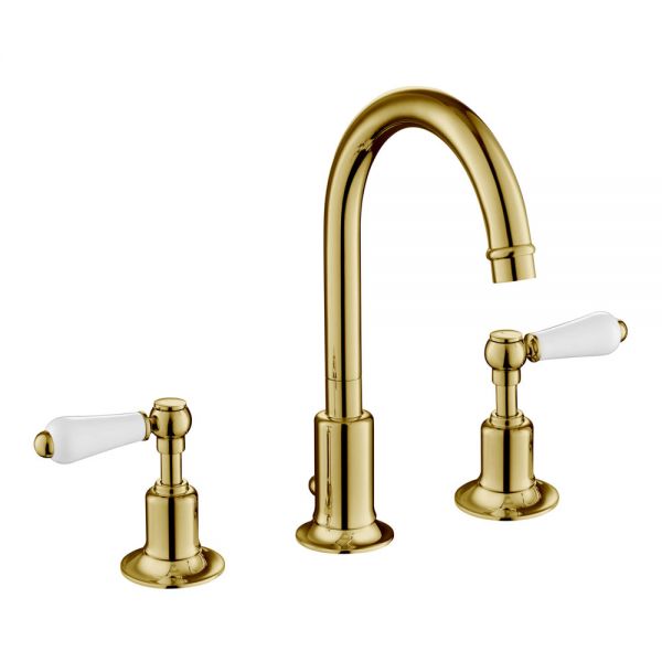 JTP Grosvenor Lever Antique Brass 3 Hole Basin Mixer Tap with Pop Up Waste