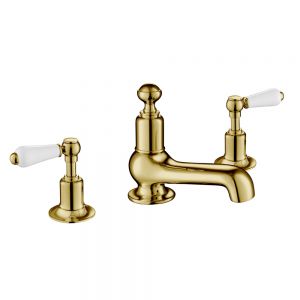 JTP Grosvenor Lever Antique Brass 3 Hole Deck Mounted Basin Mixer Tap