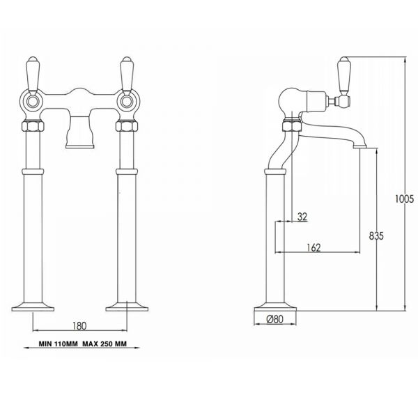 JTP Grosvenor Lever Chrome Floor Standing Bath Filler Tap #2