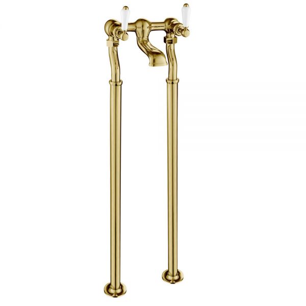 JTP Grosvenor Lever Antique Brass Floor Standing Bath Filler Tap