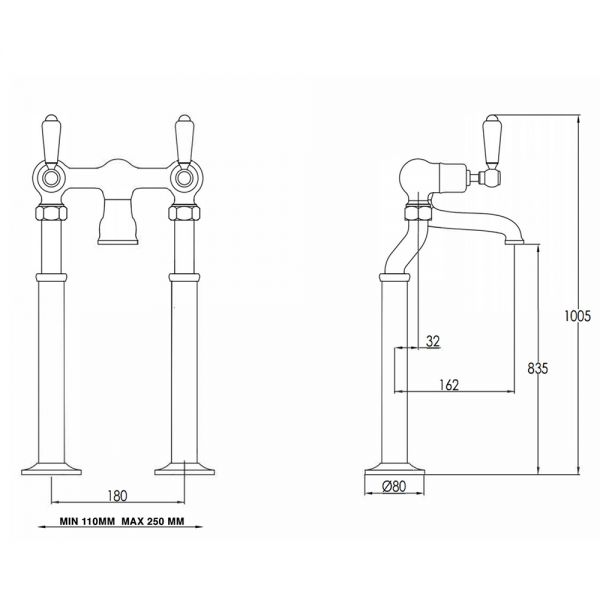 JTP Grosvenor Lever Nickel Floor Standing Bath Filler Tap #2