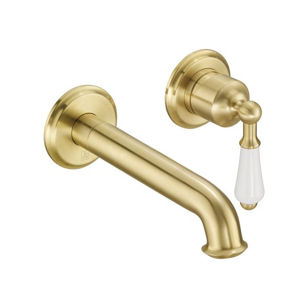 JTP Grosvenor Lever Brushed Brass 2 Hole Wall Mounted Basin Mixer Tap