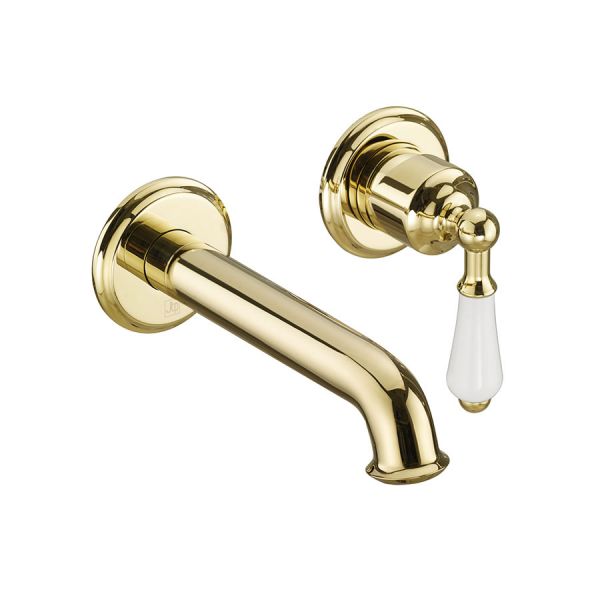 JTP Grosvenor Lever Polished Gold 2 Hole Wall Mounted Basin Mixer Tap