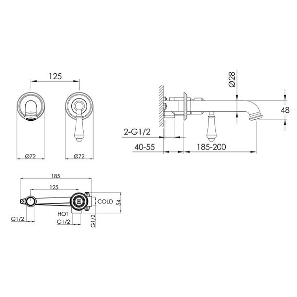 JTP Grosvenor Lever Nickel 2 Hole Wall Mounted Basin Mixer Tap #2
