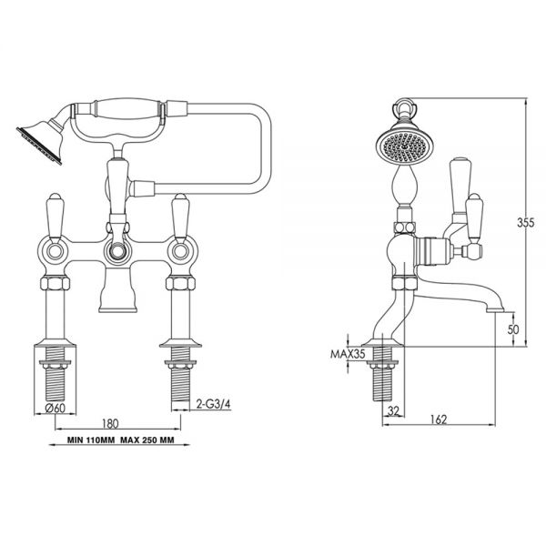JTP Grosvenor Lever Chrome Deck Mounted Bath Shower Mixer Tap #2