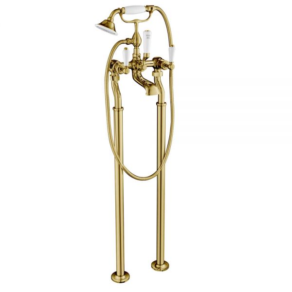 JTP Grosvenor Lever Antique Brass Floor Standing Bath Shower Mixer Tap