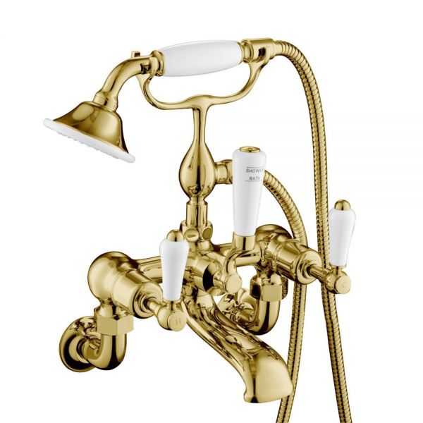 JTP Grosvenor Lever Antique Brass Wall Mounted Bath Shower Mixer Tap