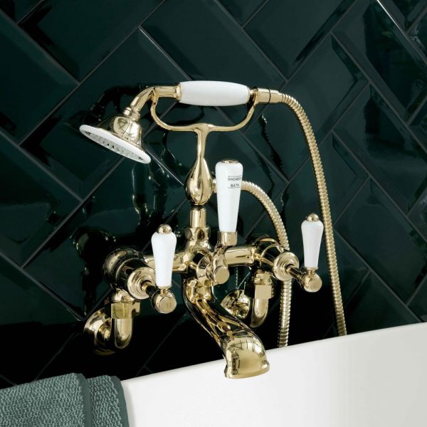JTP Grosvenor Lever Antique Brass Wall Mounted Bath Shower Mixer Tap #3