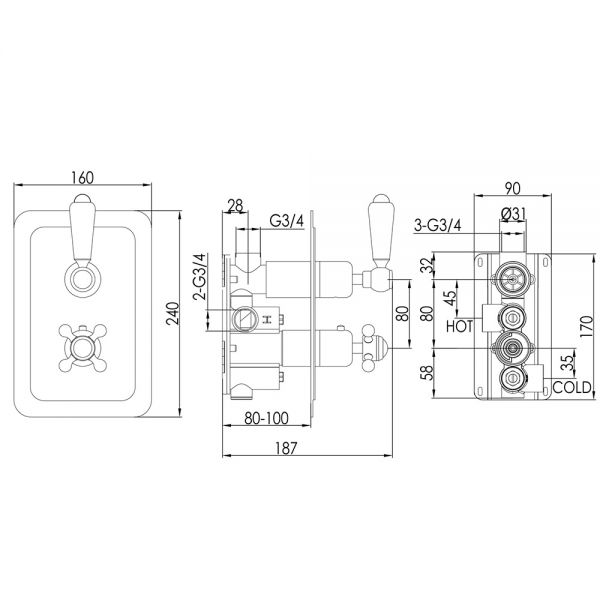JTP Grosvenor Lever Chrome Single Outlet Thermostatic Shower Valve #2