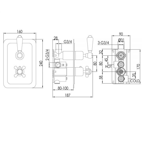 JTP Grosvenor Lever Nickel Single Outlet Thermostatic Shower Valve #2