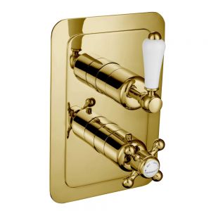 JTP Grosvenor Lever Antique Brass Two Outlet Thermostatic Shower Valve