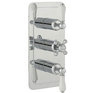 JTP Grosvenor Lever Chrome Vertical Two Outlet Three Handle Thermostatic Shower Valve