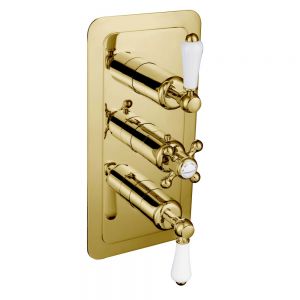 JTP Grosvenor Lever Antique Brass Vertical Three Outlet Thermostatic Shower Valve