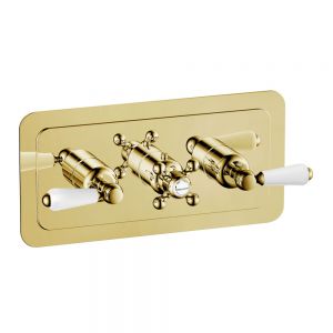 JTP Grosvenor Lever Antique Brass Horizontal Three Outlet Thermostatic Shower Valve