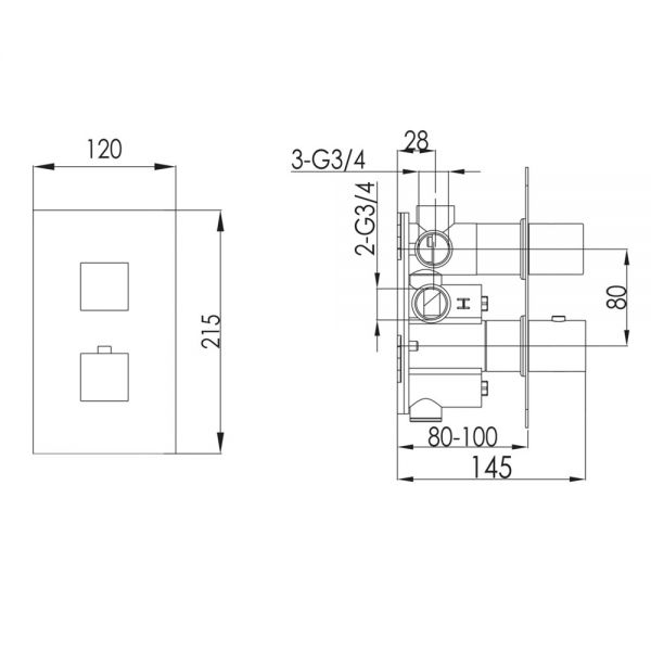 JTP Athena Chrome Three Outlet Two Handle Thermostatic Shower Valve #2