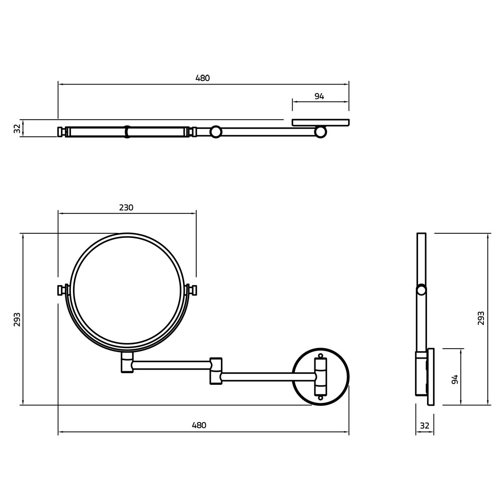 Miller Classic Brushed Brass Round Wall Mounted Extendable Cosmetic