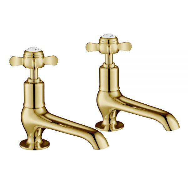 JTP Grosvenor Pinch Antique Brass Long Nose Basin Pillar Taps