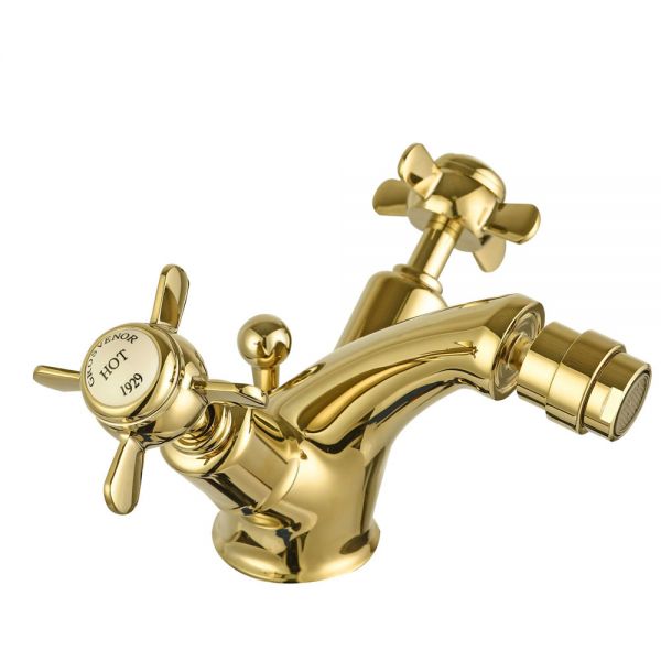 JTP Grosvenor Pinch Antique Brass Bidet Mixer Tap with Pop Up Waste