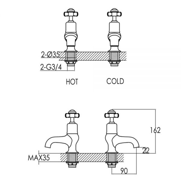 JTP Grosvenor Pinch Chrome Bath Pillar Taps #2