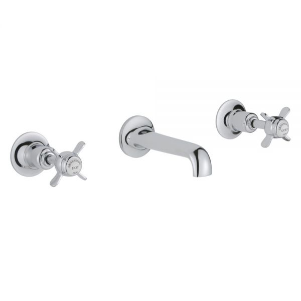 JTP Grosvenor Pinch Chrome 3 Hole Wall Mounted Basin Mixer Tap