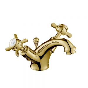 JTP Grosvenor Pinch Antique Brass Basin Mixer Tap with Pop Up Waste