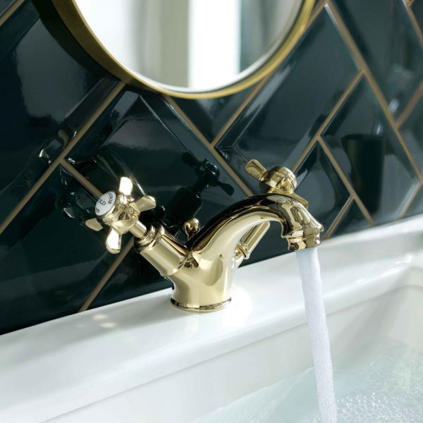 JTP Grosvenor Pinch Antique Brass Basin Mixer Tap with Pop Up Waste #3