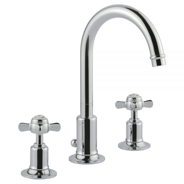 JTP Grosvenor Pinch Chrome 3 Hole Basin Mixer Tap with Pop Up Waste