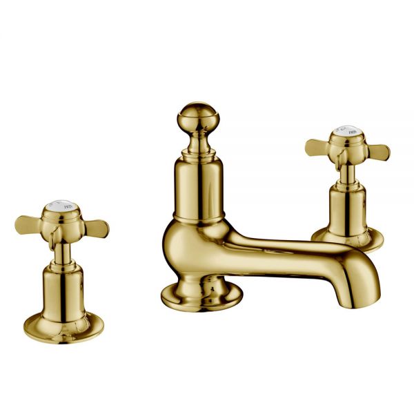 JTP Grosvenor Pinch Antique Brass 3 Hole Deck Mounted Basin Mixer Tap