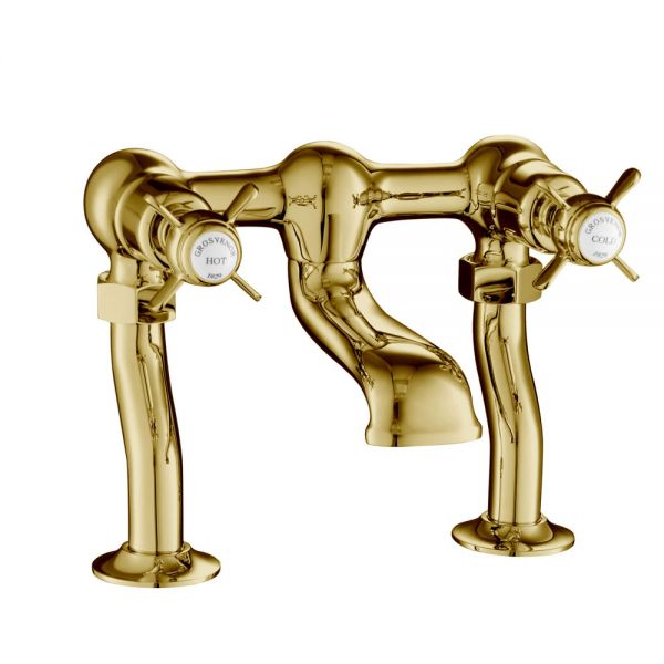 JTP Grosvenor Pinch Antique Brass Deck Mounted Bath Filler Tap