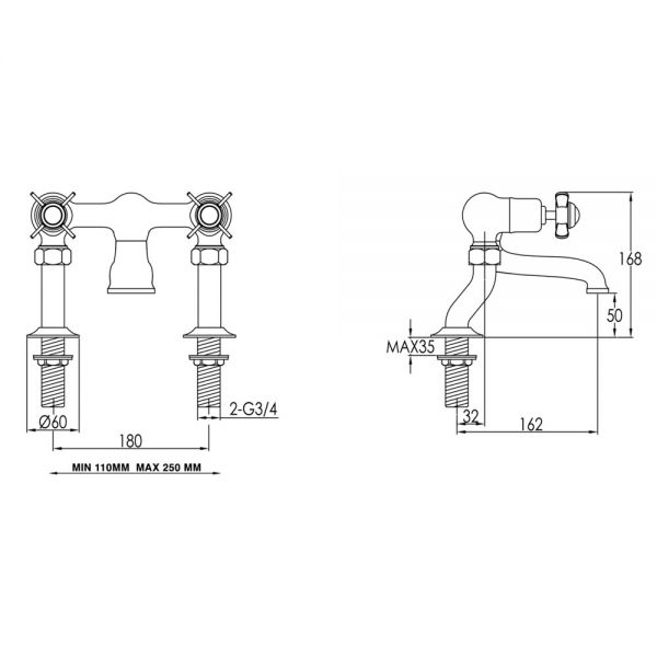 JTP Grosvenor Pinch Nickel Deck Mounted Bath Filler Tap #2