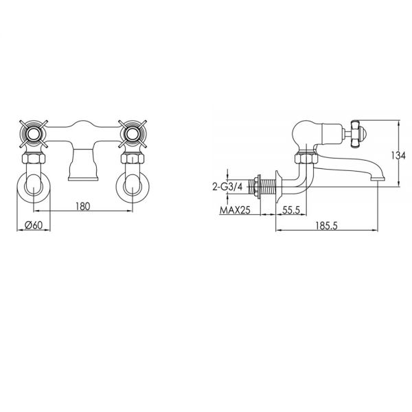 JTP Grosvenor Pinch Chrome Wall Mounted Bath Filler Tap #2
