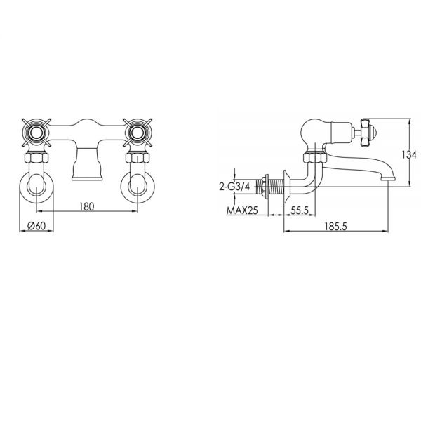 JTP Grosvenor Pinch Nickel Wall Mounted Bath Filler Tap #2