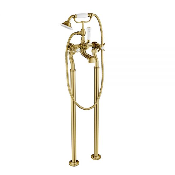 JTP Grosvenor Pinch Antique Brass Floor Standing Bath Shower Mixer Tap